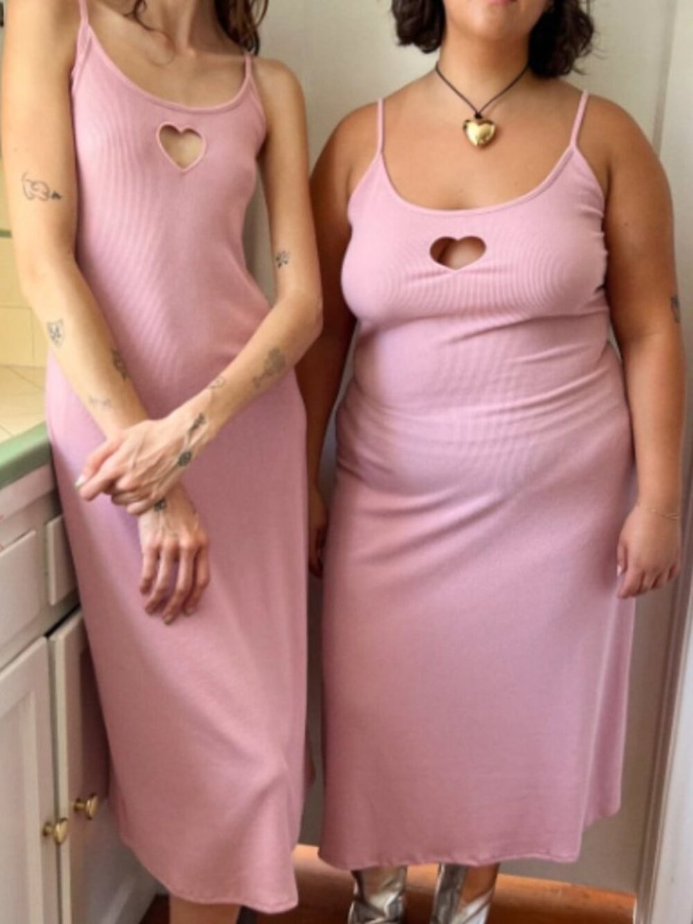 LISA SAYS GAH Pink Lola Heart Dress Midi Knit Ribbed XL